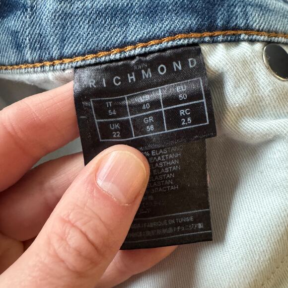 John Richmond Distressed Patched Slim Fit Jeans - Picture 10 of 13